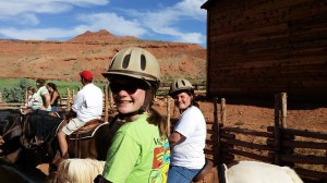 Anna and Catherine ready for the ride.  Notice the safety helmets grandmothers. 