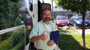 Somewhere between Montana and Nebraska my rotator cuff stopped working.  Or it could just be a way to get the kids to handle the luggage.  Either way..it worked.  Julie fixed up the sling for me and found some icy hot.  Seems to be helping. 